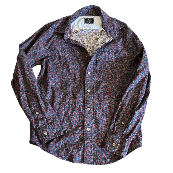 Abercrombie & Fitch Button Up Shirt Size Medium Floral Blue Work Casual School - Picture 1 of 4